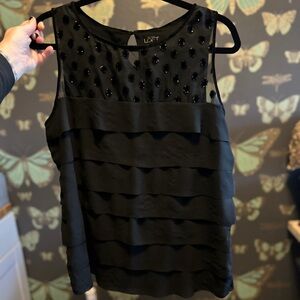 LOFT Black Layered Sleeveless Blouse Sheer Metallic